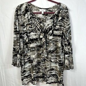 Dressbarn Sparkle Blouse Size 2X Browns Black Gray Excellent Condition Ruffle